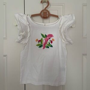 Janie and Jack White Blouse with Pink Parrot